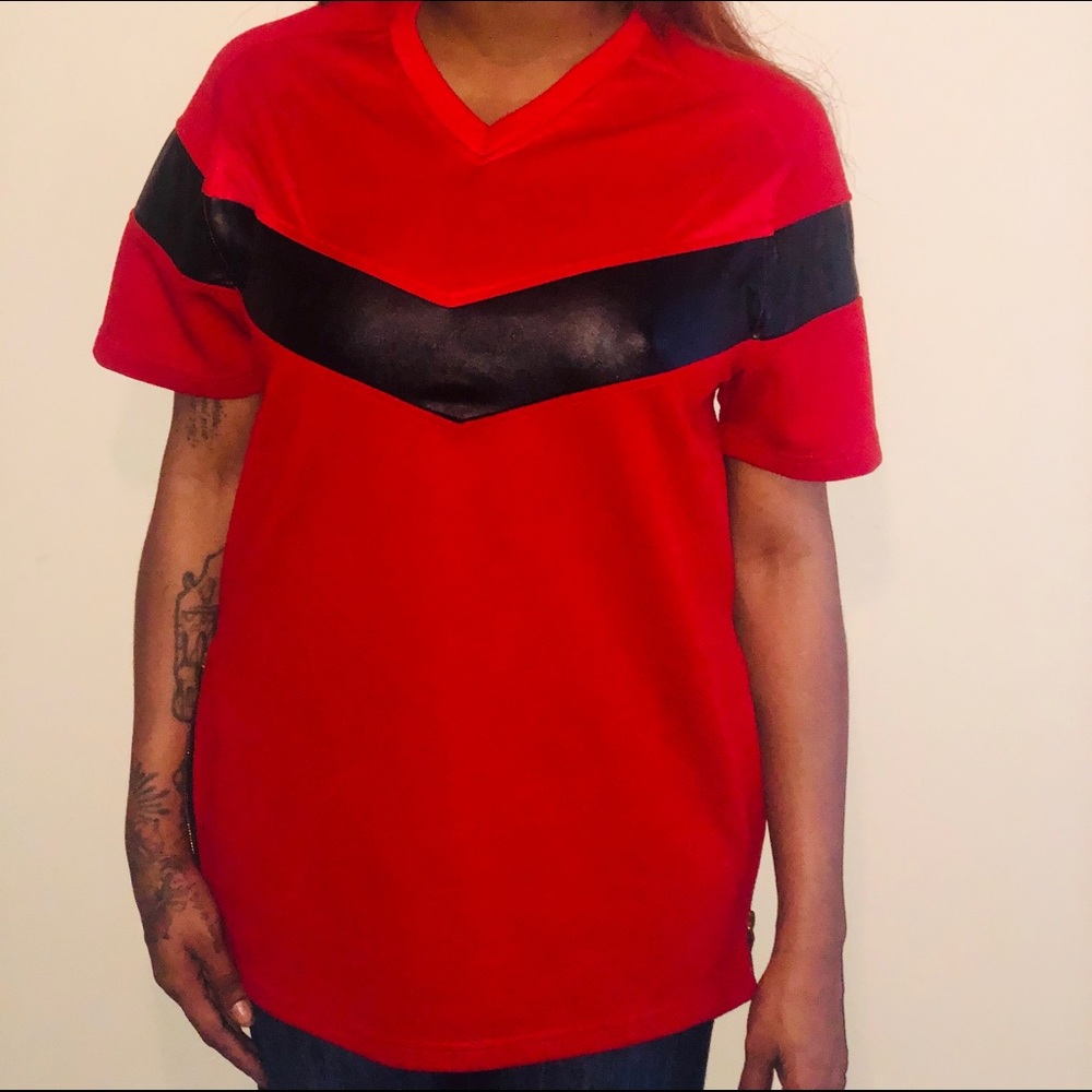 RED/BLACK TOP WITH GOLD SIDE ZIPPERS